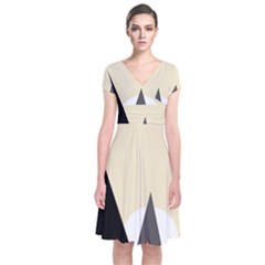 Geometric Landscape Short Sleeve Front Wrap Dress by Valentinaart