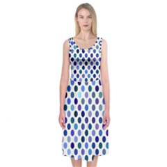 Shades Of Blue Polka Dots Midi Sleeveless Dress by retrotoomoderndesigns