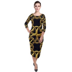 Gold Black Starfish Quarter Sleeve Midi Velour Bodycon Dress by retrotoomoderndesigns