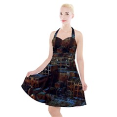 Building Ruins Old Industry Halter Party Swing Dress  by Pakrebo