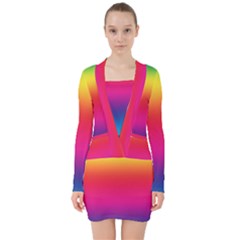 Neon Bright Rainbow V-neck Bodycon Long Sleeve Dress by retrotoomoderndesigns