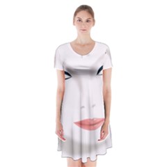 Face Beauty Woman Young Skin Short Sleeve V-neck Flare Dress by Sudhe