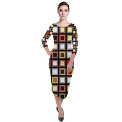 Squares Colorful Texture Modern Art Quarter Sleeve Midi Velour Bodycon Dress by Sudhe
