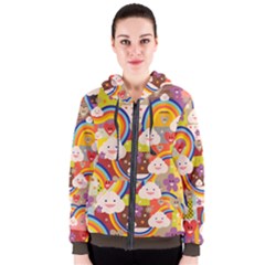 Rainbow Vintage Retro Style Kids Rainbow Vintage Retro Style Kid Funny Pattern With 80s Clouds Women s Zipper Hoodie by genx