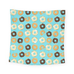 Donuts Pattern With Bites Bright Pastel Blue And Brown Square Tapestry (small) by genx