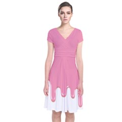 Ice Cream Pink Melting Background Bubble Gum Short Sleeve Front Wrap Dress by genx