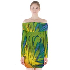 Abstract Pattern Lines Wave Long Sleeve Off Shoulder Dress by HermanTelo