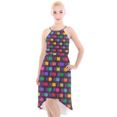 Background Colorful Geometric High-low Halter Chiffon Dress  by HermanTelo