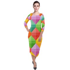 Background Colorful Geometric Triangle Rainbow Quarter Sleeve Midi Velour Bodycon Dress by HermanTelo