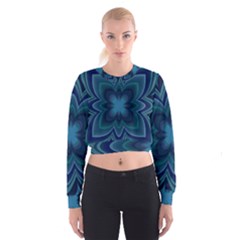 Blue Geometric Flower Dark Mirror Cropped Sweatshirt by HermanTelo