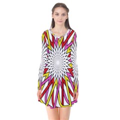 Sun Abstract Mandala Long Sleeve V-neck Flare Dress by HermanTelo