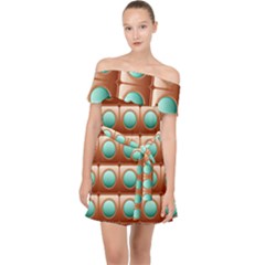 Abstract Circle Square Off Shoulder Chiffon Dress by HermanTelo