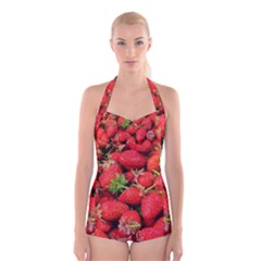 Strawberries Boyleg Halter Swimsuit  by TheAmericanDream