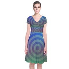 Blue Green Abstract Background Short Sleeve Front Wrap Dress by HermanTelo