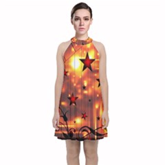 Star Radio Light Effects Magic Velvet Halter Neckline Dress  by HermanTelo