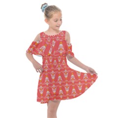 Seamless Pattern Background Red Kids  Shoulder Cutout Chiffon Dress by HermanTelo