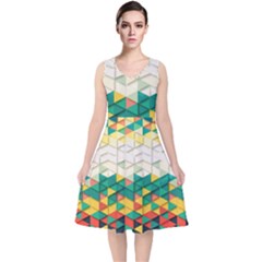 Background Triangle V-neck Midi Sleeveless Dress  by HermanTelo