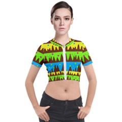 Illustration Abstract Graphic Rainbow Short Sleeve Cropped Jacket by HermanTelo