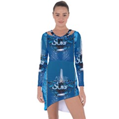 Sport, Surfboard With Water Drops Asymmetric Cut-out Shift Dress by FantasyWorld7