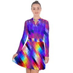 Abstract Blue Background Colorful Pattern Long Sleeve Panel Dress by Bajindul