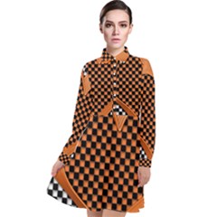 Heart Chess Board Checkerboard Long Sleeve Chiffon Shirt Dress by Bajindul