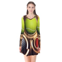 Sport Ball Tennis Golf Football Long Sleeve V-neck Flare Dress by Bajindul