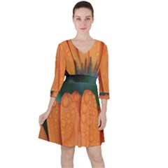 Orange Petals Quarter Sleeve Ruffle Waist Dress by Terzaek