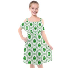 White Background Green Shapes Kids  Cut Out Shoulders Chiffon Dress by Nexatart