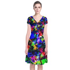 Multicolored Abstract Print Short Sleeve Front Wrap Dress by dflcprintsclothing