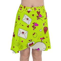 Valentin s Day Love Hearts Pattern Red Pink Green Chiffon Wrap Front Skirt by EDDArt