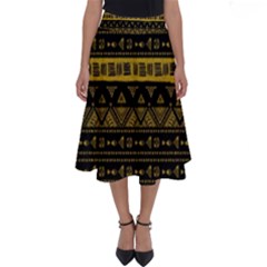 Native American Ornaments Watercolor Pattern Black Gold Perfect Length Midi Skirt by EDDArt