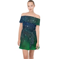 Background Blue Green Stars Night Off Shoulder Chiffon Dress by HermanTelo