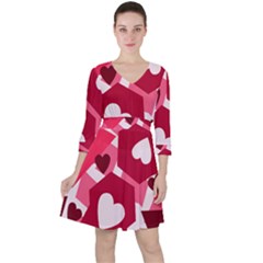 Pink Hearts Pattern Love Shape Ruffle Dress by Bajindul