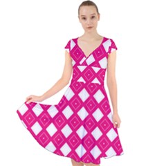 Pattern Texture Cap Sleeve Front Wrap Midi Dress by HermanTelo