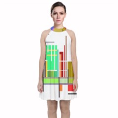 Business Finance Statistics Graphic Velvet Halter Neckline Dress  by Simbadda