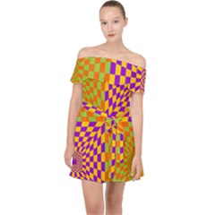 Pop Art Orange Background Off Shoulder Chiffon Dress by Simbadda
