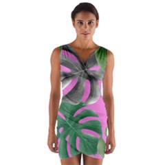 Tropical Greens Leaves Design Wrap Front Bodycon Dress by Simbadda