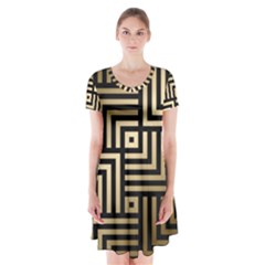 Geometric Pattern   Seamless Luxury Gold Vector Short Sleeve V-neck Flare Dress by Sudhe