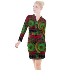 Abstract Fractal Pattern Artwork Art Button Long Sleeve Dress by Sudhe