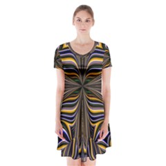 Abstract Art Fractal Unique Pattern Short Sleeve V-neck Flare Dress by Sudhe