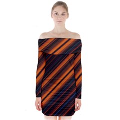 Background Pattern Lines Long Sleeve Off Shoulder Dress by Sudhe