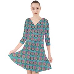 Lotus Bloom In The Sacred Soft Warm Sea Quarter Sleeve Front Wrap Dress by pepitasart