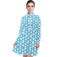 Fabric Geometric Aqua Crescents Long Sleeve Chiffon Shirt Dress by Bajindul