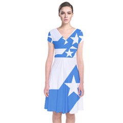 Somalia Flag Map Geography Outline Short Sleeve Front Wrap Dress by Sapixe
