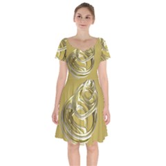 Fractal Abstract Artwork Short Sleeve Bardot Dress by HermanTelo