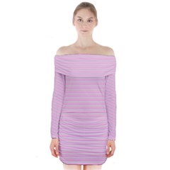 Pink Stripes Horizontal  Long Sleeve Off Shoulder Dress by retrotoomoderndesigns