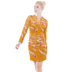 Koi Carp Scape Button Long Sleeve Dress by essentialimage