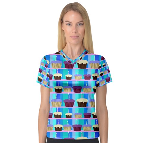Cupcakes Pattern V-neck Sport Mesh Tee by bloomingvinedesign