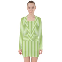 Lime Stripes V-neck Bodycon Long Sleeve Dress by retrotoomoderndesigns