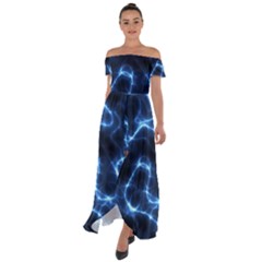 Lightning Electricity Pattern Blue Off Shoulder Open Front Chiffon Dress by Mariart